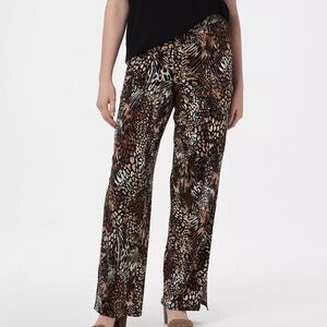 Denim & Co Beach Women XXS Animal Print Pull-On Wide Leg Pants With Side Slits